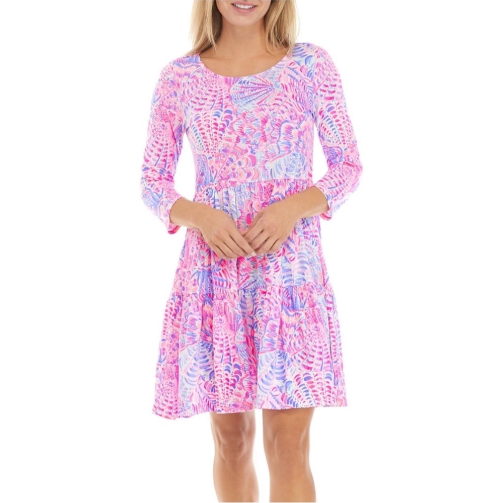 🩷 Lilly Pulitzer Geanna Tiered Swing Dress in Raz Berry Sea You Soon